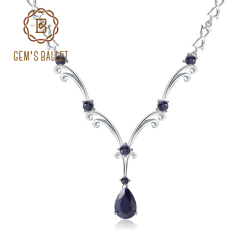 

GEM'S BALLET Luxury 5.61Ct Natural Blue Sapphire Gemstone Pendant Necklace for Women 925 Sterling Silver Vintage Fine Jewelry