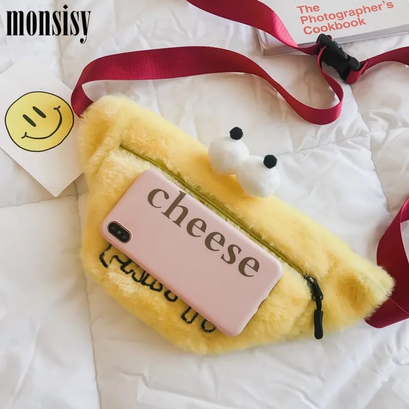 Monsisy/2019 Женская поясная сумка плюшевые сумки Фанни милые женские дорожные для