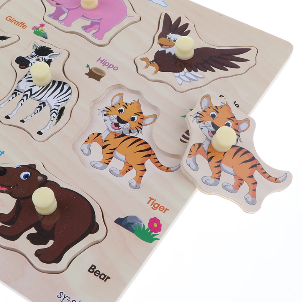 2 Sets Wooden Peg Puzzle Jigsaw Educational Toys for 1-4 Year Olds Baby Toddlers - Zoo & Farm Animals