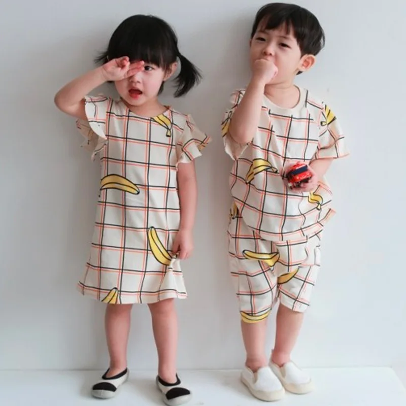 

EnkeliBB Toddler Girl Banana Dress For Summer Brother Sister Matching Clothes Boys Banana Tshirt and Baby Girls Summer Dresses