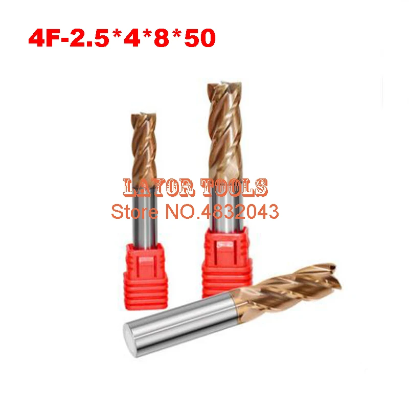 4F-2.5*4*8*50 HRC60 твердосплавные квадратные плоские концевые фрезы покрытие: nano 4