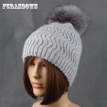 Женская зимняя шапка, мех кролика, шерстяные вязаные шапки, Женский помпон из меха норки, шапка для женщин Skullies Beanies