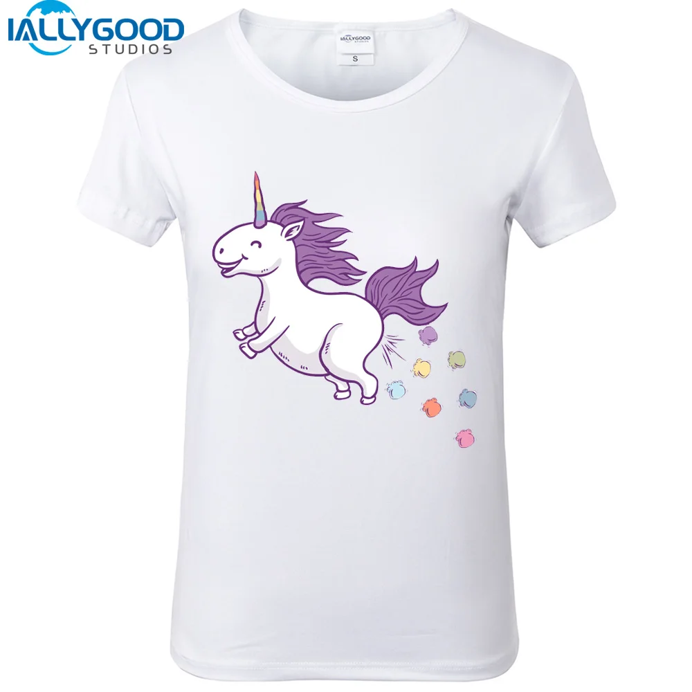 2017 New Summer Funny Unicorn Print T Shirts Women Kawaii Cartoon Short Sleeve Loose White ...