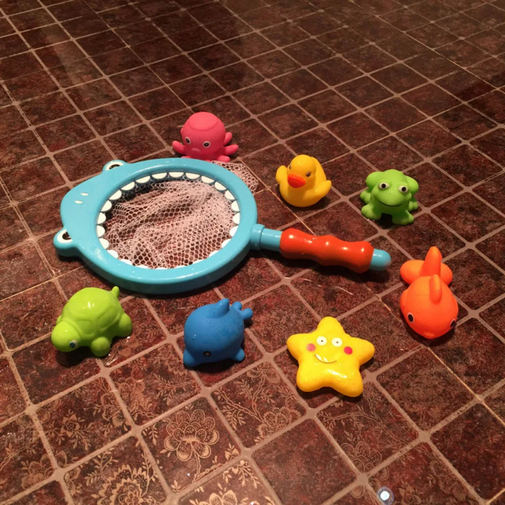 

Bath toy 8PCS/Sets Fishing Toys Network Bag Duck Fish Kids Baby Water Children funny Shower Water Soft Floating Bath Shark toys