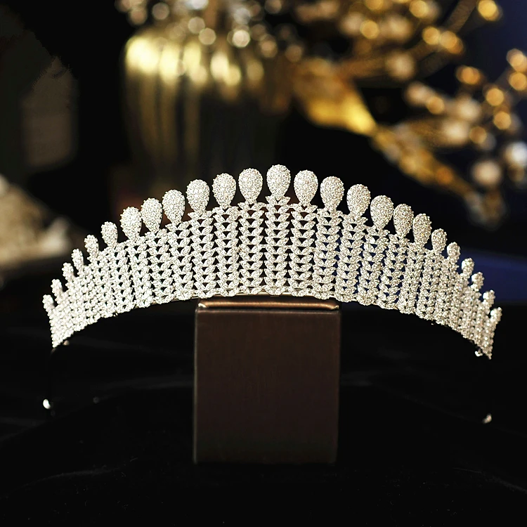 

Micro Paved Full Cubic Zircon Tiara Luxury Zirconia Crown Wedding Hair Accessories Bride CZ Coroa Novia Bijoux Cheveux WIGO1197