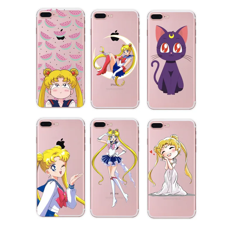 

Sailor Moon Phone Case for iPhone 8 5 5s 5c 6 6s plus 7 plus Cute Cartoon TsukinoUsagi Clear Soft TPU Back cover Funda