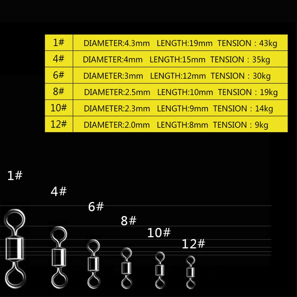 Ходьба рыбы 50 шт./лот рыболовные Вертлюги 1#4#6#8#10#12# Rolling поворотный разъем для рыболовных крючков рыболовные снасти аксессуары