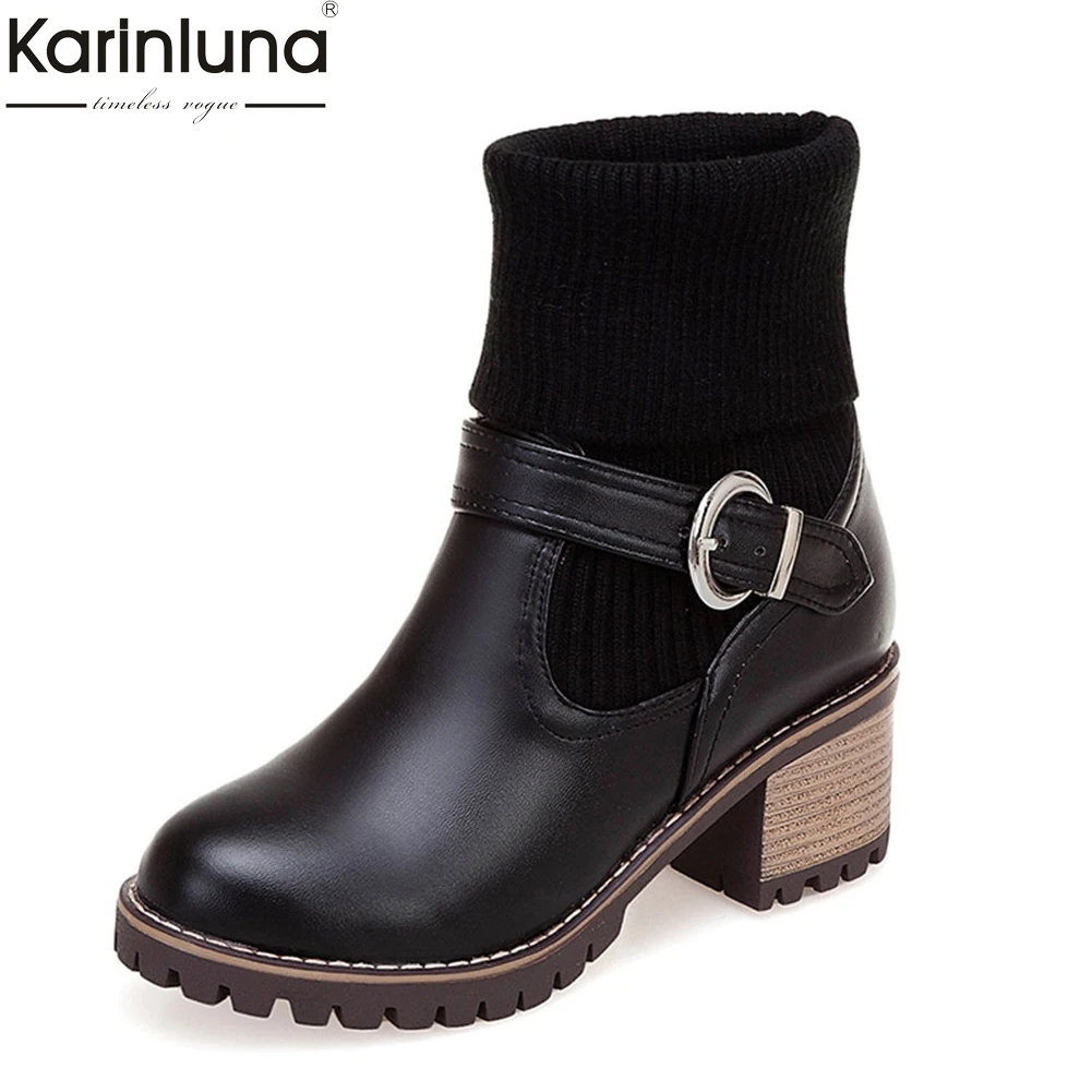 

Women's Fashion Big Size 34-43 sock boots woman Slip On Women Shoes Woman Casual chunky Heels Winter Ankle Boots