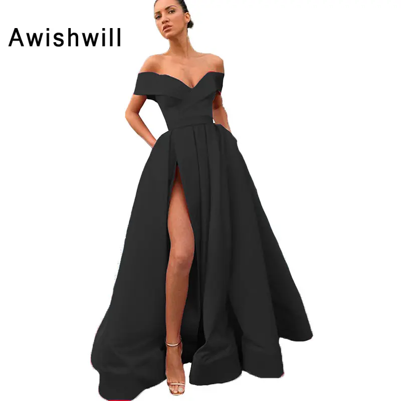 Элегантный 2019 с открытыми плечами Выпускные платья с карманами Vestidos de Fiesta платье для вечерние с разрезом спереди Вечерние Выпускные платья