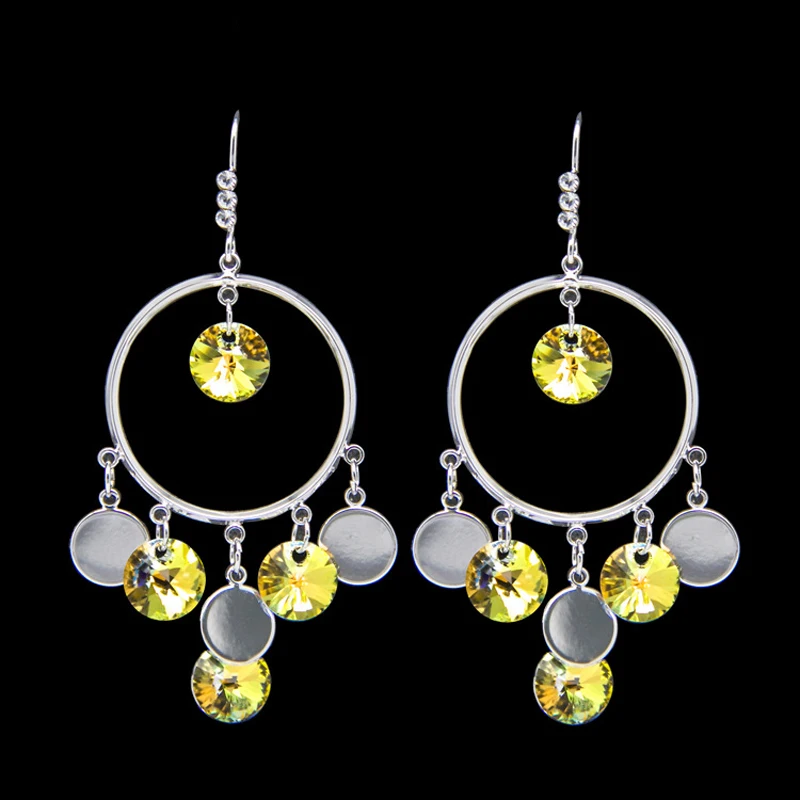 Висячие серьги с кристаллами Сваровски в стиле бохо|circle piercing|silver earrings dropsearrings drops |
