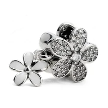 Настоящее 925 пробы, серебряные прозрачные CZ и белые эмалированные Цветочные бусины, подходят для самодельных браслетов, ожерелья, ювелирные изделия для женщин, свадебный подарок