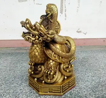 

China Feng Shui Brass Dragon Tortoise Turtle Snake Sacred Beast "Xuanwu" Statue