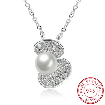 

925 Sterling Silver Necklace Shell Pearl Diamond Necklace Pearl Necklace Pendant Charm Shell Design Pearl Party Wedding Jewelry