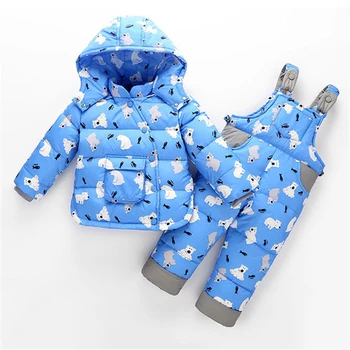 

fashion winter Children clothing set Russia baby Girl ski suit sets Boy Outdoor sport Kids down coats Jackets + trousers