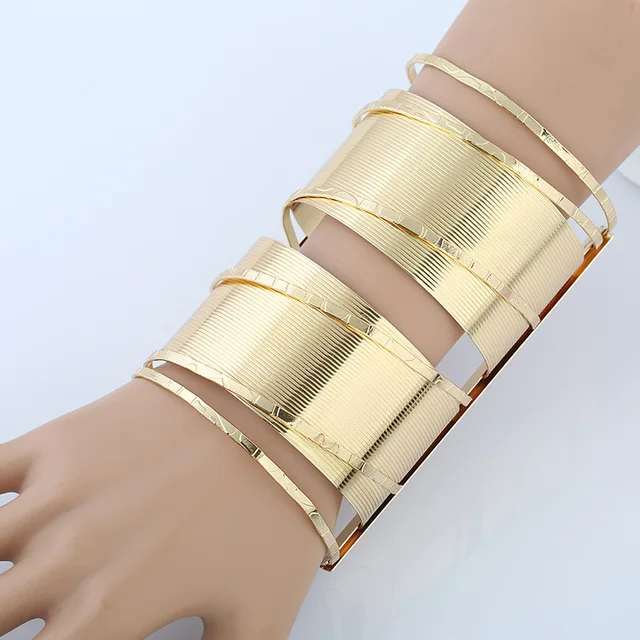 New Vintage Personality Wide Arm Bracelet Gold Silver Cuff New Vintage Personality Wide Arm Bracelet Gold Silver Cuff For Women Large Cut Out