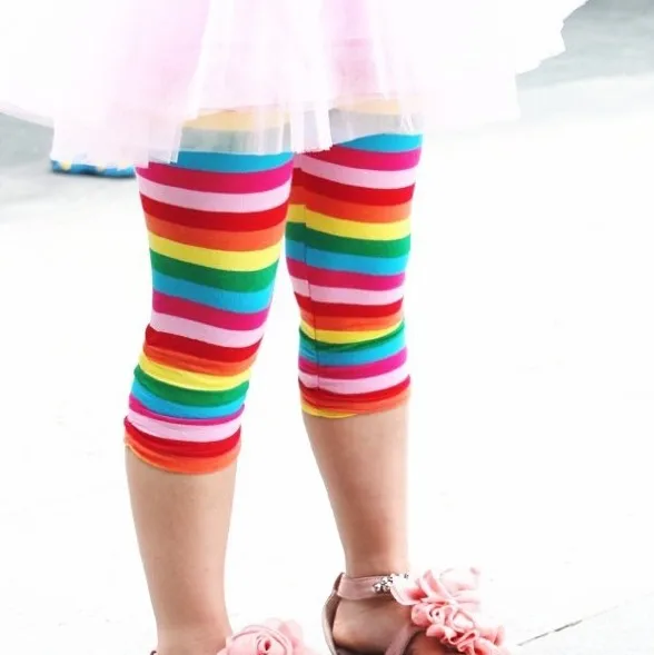 

Hot sell 2016 size100~140 summer girls leggings children pants child trousers seventh rainbow legging