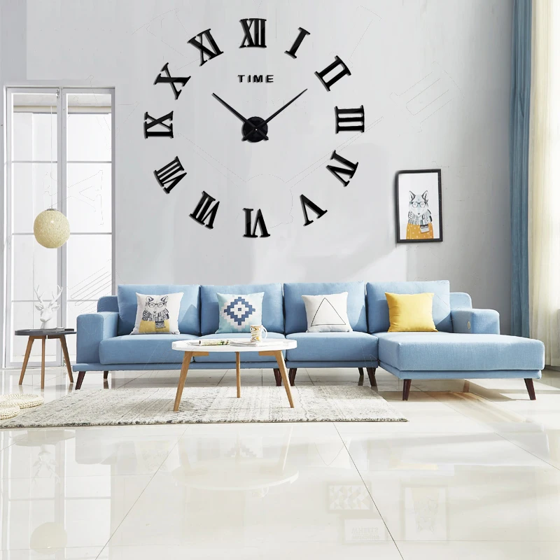 DIY настенные римские часы модные 3D супер зеркало большого размера настенные стикеры Часы украшение для дома гостиная настенные часы