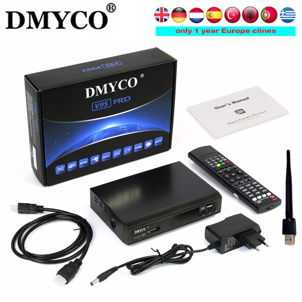 

1 Year C-line Satelliter Receiver Latest Receptor Box V9S PRO TV Box Watch Cable HD Channels USB WIFI to Replace Box