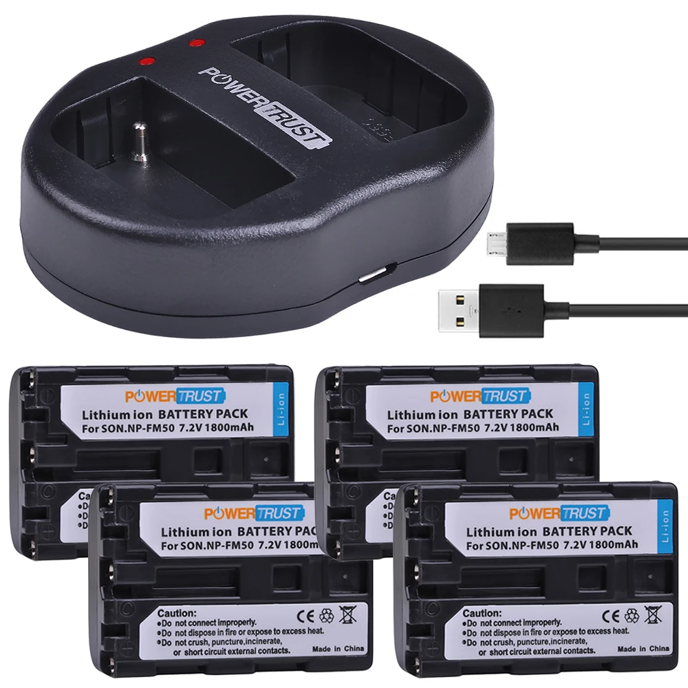 4x 1800mAh NP FM50 NP FM50 NPFM50 FM50 FM55H Battery and Dual USB ...