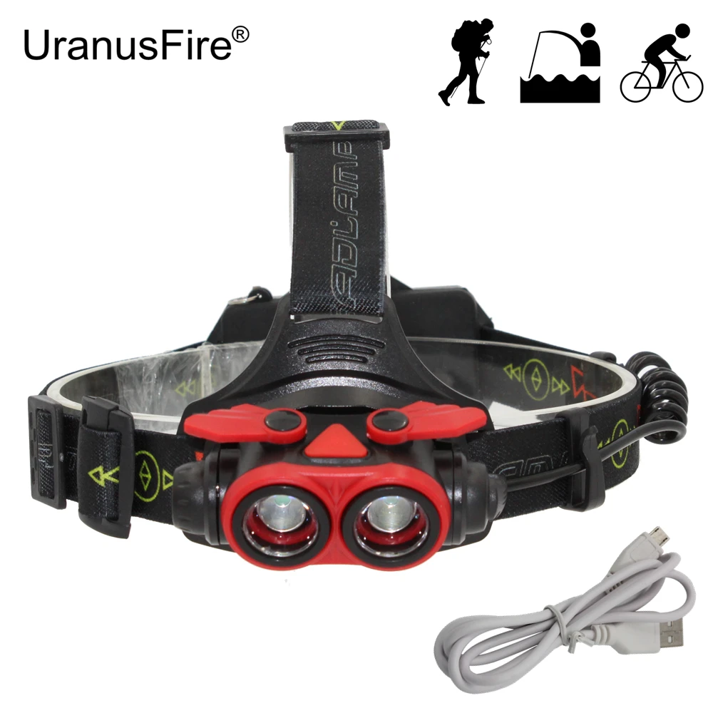

USB Rechargeable Zoomable Headlamp 2x XM-L T6 LED Zoom Headlight Head Lamp Light with USB Charging Cable