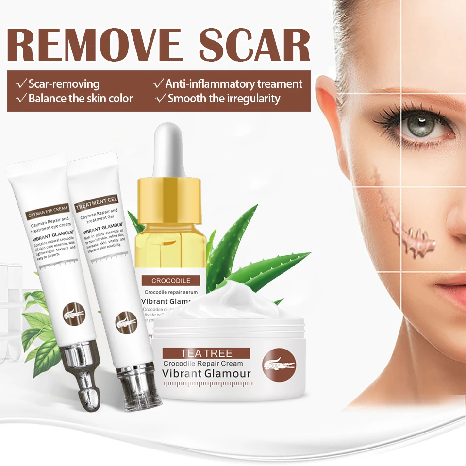 VIBRANT GLAMOUR Repair Scar Face Cream Eye Cream Serum Crocodile Set Whitening Remove Stretch Marks Skin Care Cream Anti-Aging