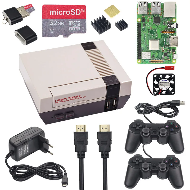 Retroflag Raspberry Pi 3 Model B+ Plus Kit + 32GB SD Card + Power Adapter + Fan + Heatsinks + HDMI