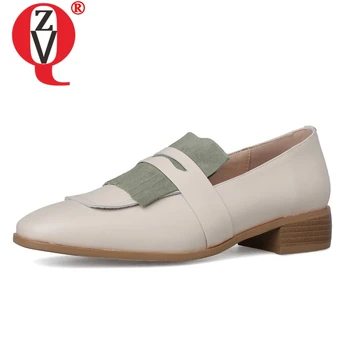 

ZVQ women shoes 2019 spring new concise casual handmade genuine leather women pumps outside fringe mixed colors square toe shoes