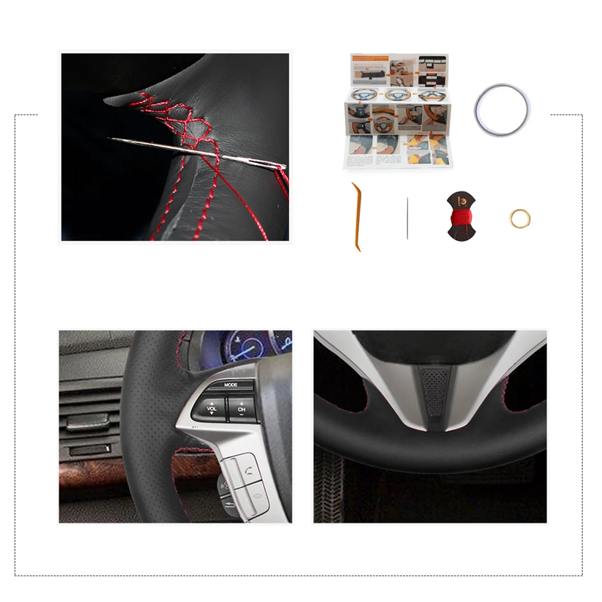Чехол на руль из натуральной кожи для Honda Accord 8 Coupe 2008 2012 Crosstour 2012|leather steering wheel