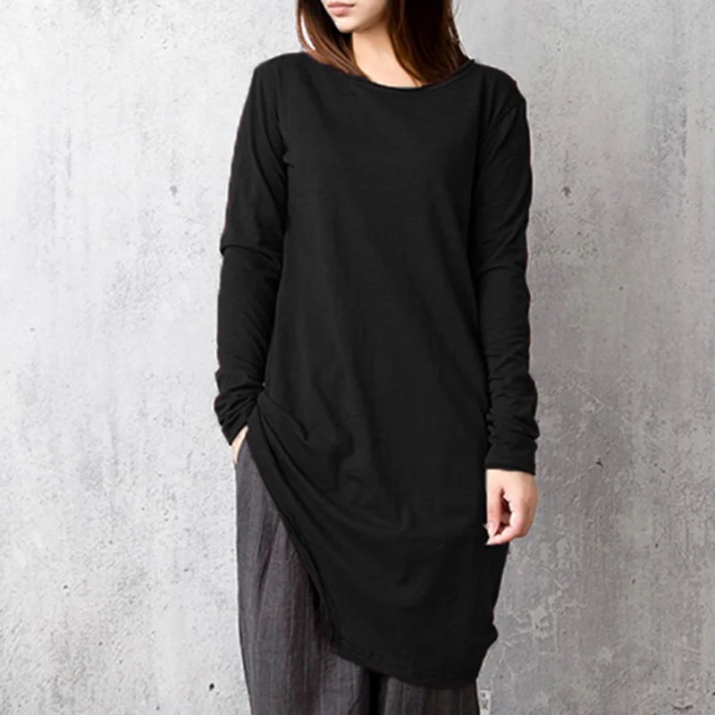 

Women Autumn Blouse Shirt Casual Long Sleeve Round Neck Long Top Shirts Elegant Asymmetric Loose Tops Retro Blusas Plus Size 5xl