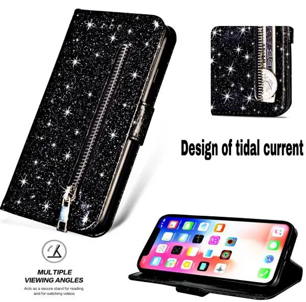 10 шт./партия,, блестящая сумка на молнии, кошелек, кожаный чехол для iPhone 9 9 PLUS XS XR XS MAX, с фоторамкой, отделения для карт