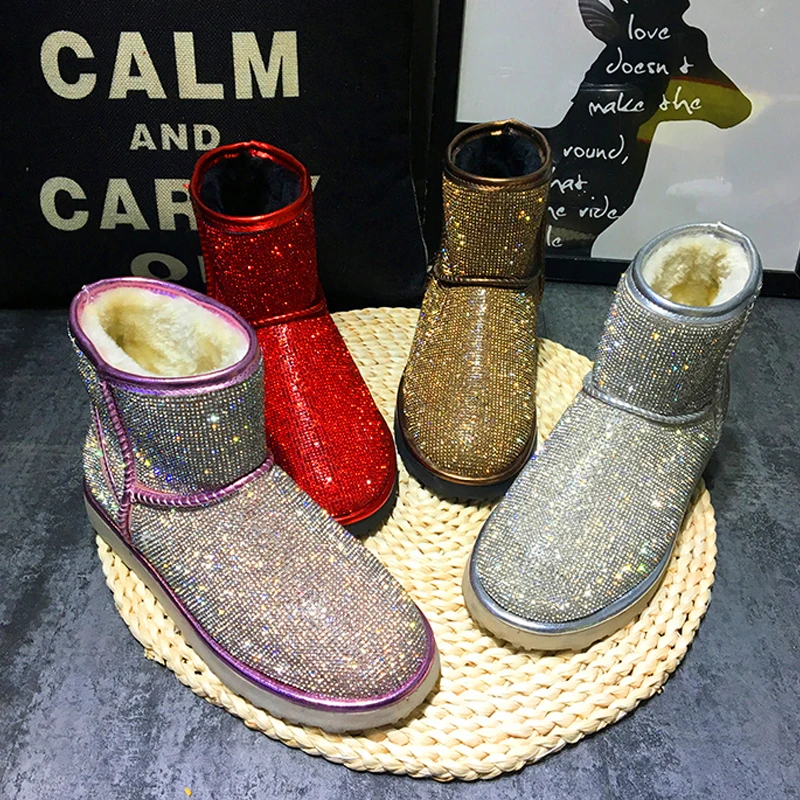 

RUIYEE Women's Snow Boots Fashion Ankle Boots 2018 New Winter Boots Rhinestone Women's Boots Short Boots