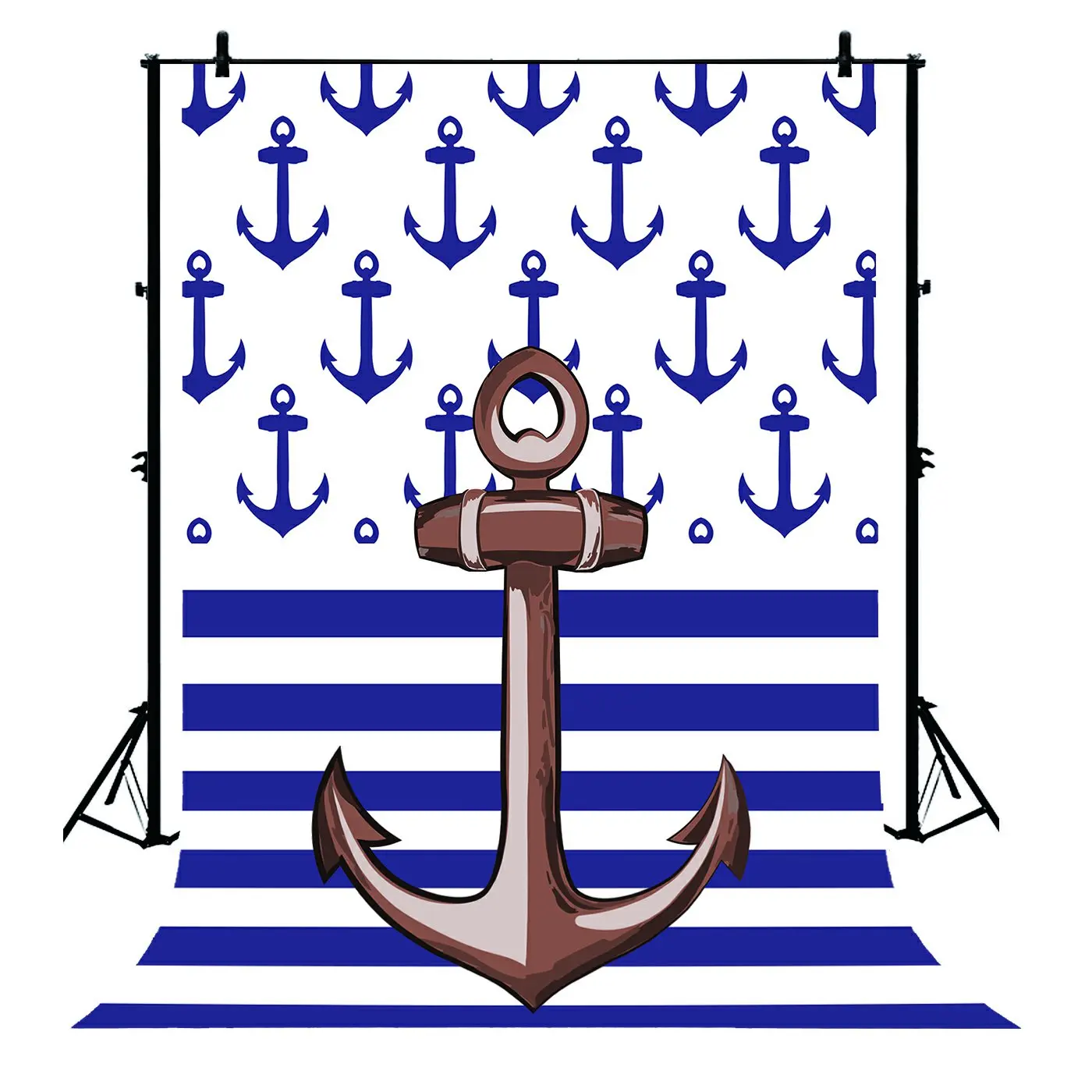 

5x7ft Ship Anchor Navy Striped Nautical Shower Birthday Polyester Photo Background Portrait Backdrop