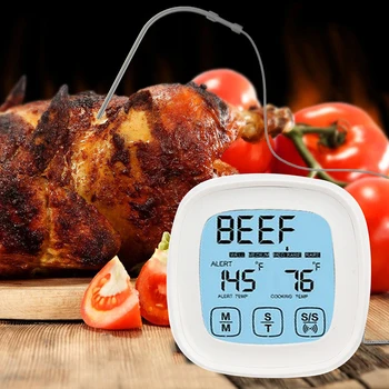 

Touchscreen Thermomter With Probe Temperature Alarm Food Meat Oil Probe Grill Barbecue Timer Backlight Digital Thermometers Oven