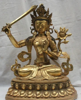 

USPS to USA S2132 18" Tibet Tibetan Temple Bronze Gilt Manjushri Wen Shu Bodhisattva Buddha Statue