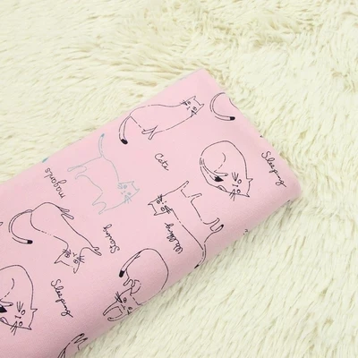 

half meter 100% cotton thin twill brushed fabric with cat print handmade DIY garment pajamas children cloth B137