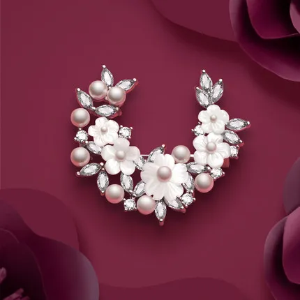 Женская жемчужная брошка Swarovski украшенная кристаллами с белыми вишневыми