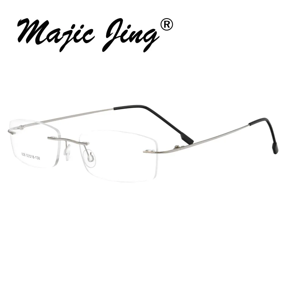 Металлические очки с эффектом памяти, шарнирные очки без оправы для женщин, очки по рецепту для близорукости, мужские очки 808 - Цвет оправы: silver with case