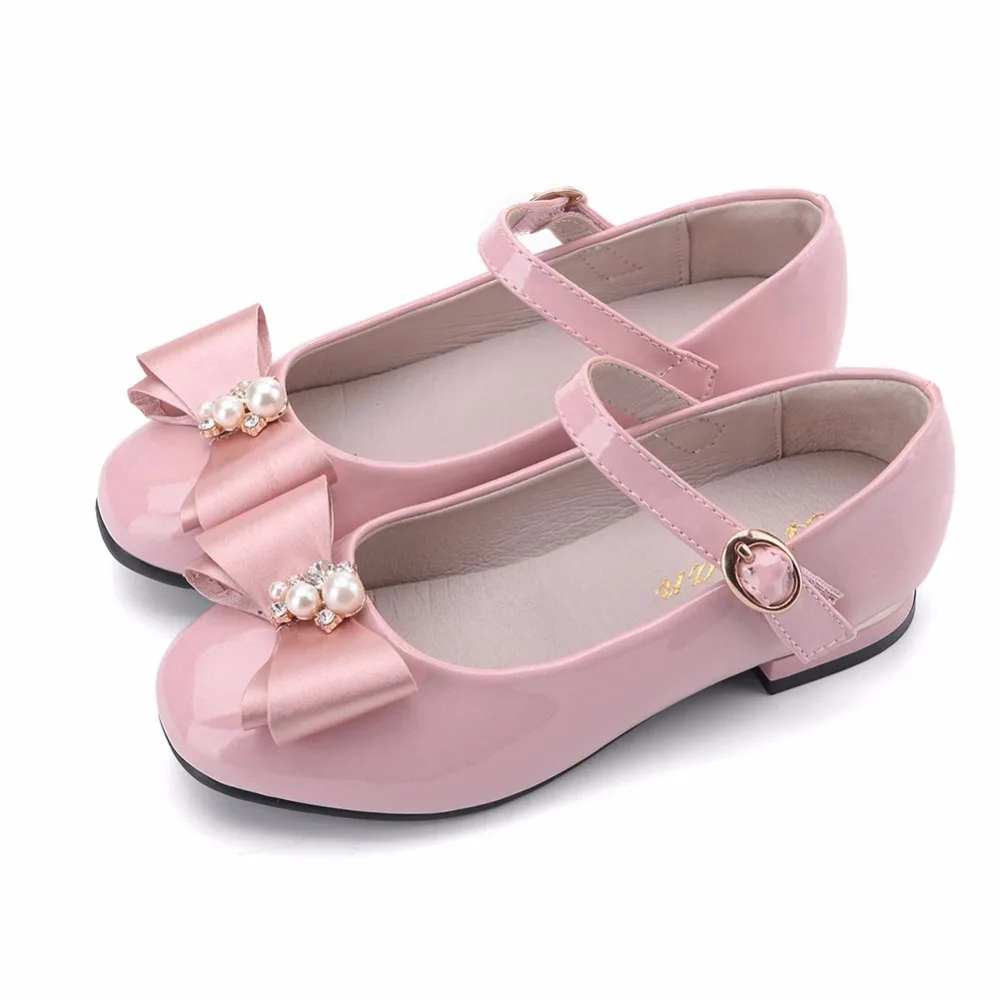Kids Girls Ballet Flats Shoes Sweet Princess PU Leather Bowtie Dress
