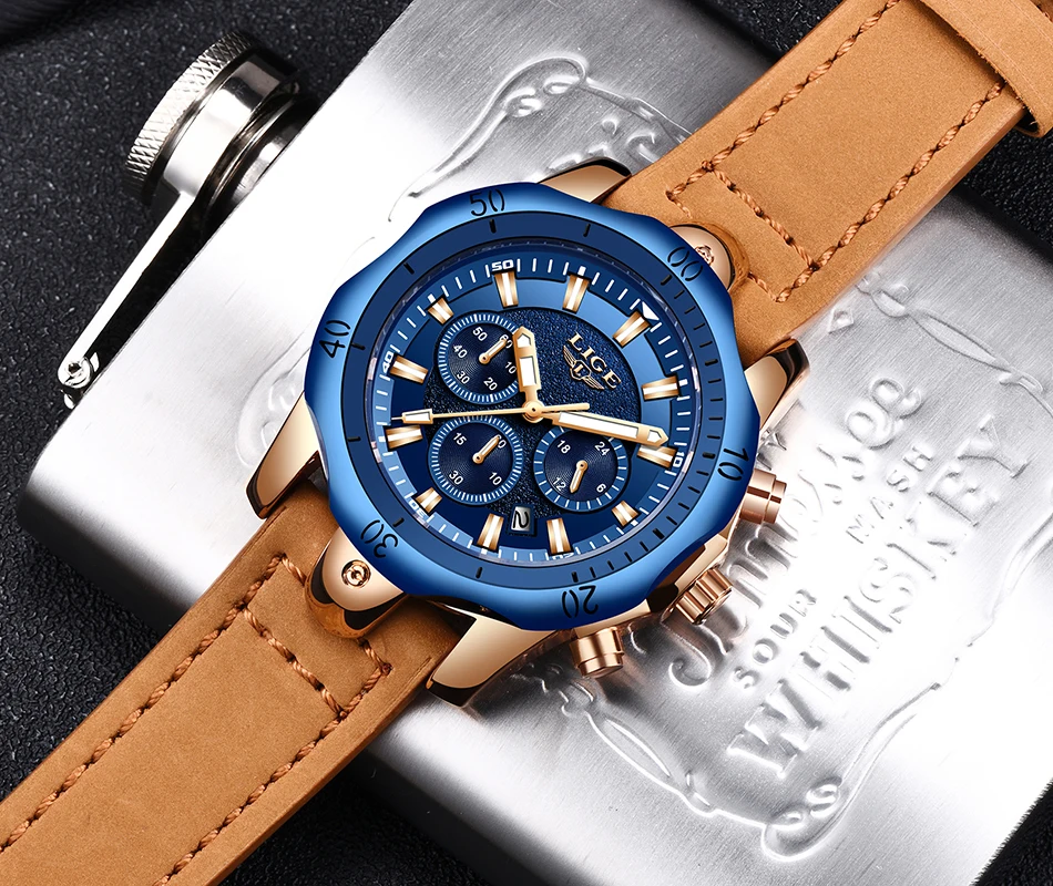 LIGE relogio masculino брендовые роскошные часы мужские модные креативные хронограф светящийся аналоговый в стиле ретро с кожаным ремешком кварцевые часы