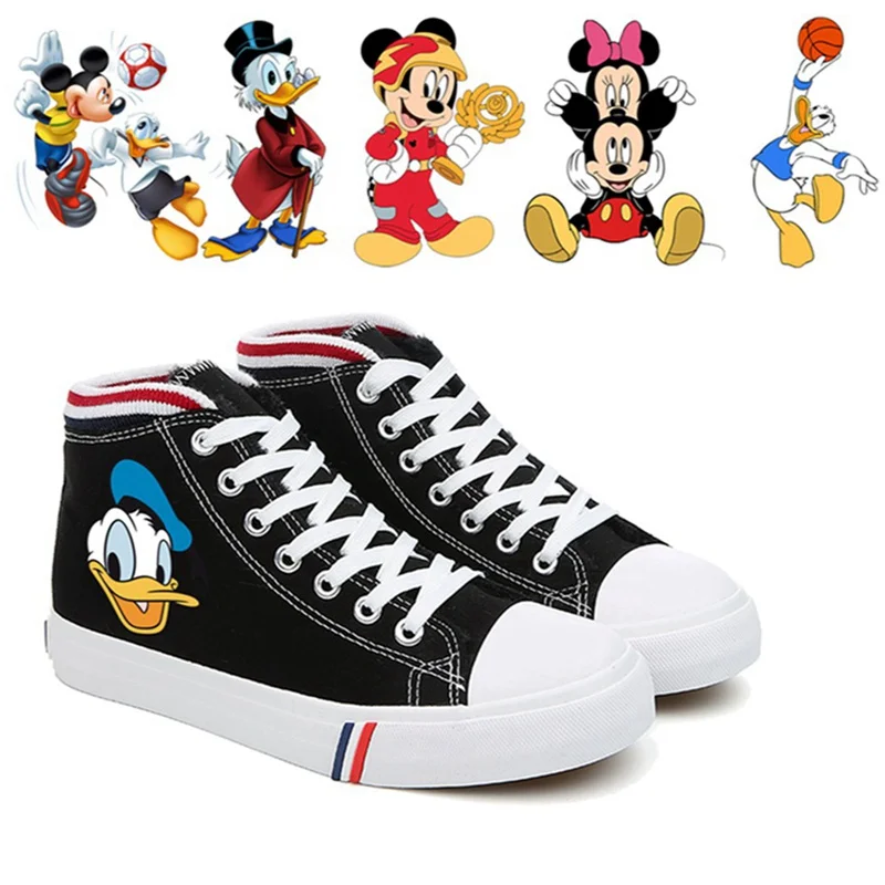 

Lovely Daisy Duck Donald Duck Mickey Cartoon pattern Cool Printing Women's High-top Double Canvas Shoes Fashion Casual Shoes