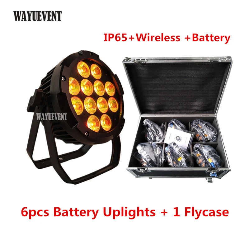 

6pcs/lot flycase IP65 Battery Power LED Wireless DMX Par Light 12x18W RGBWA UV 6IN1 WIFI Control Par Can Wedding DJ Uplight