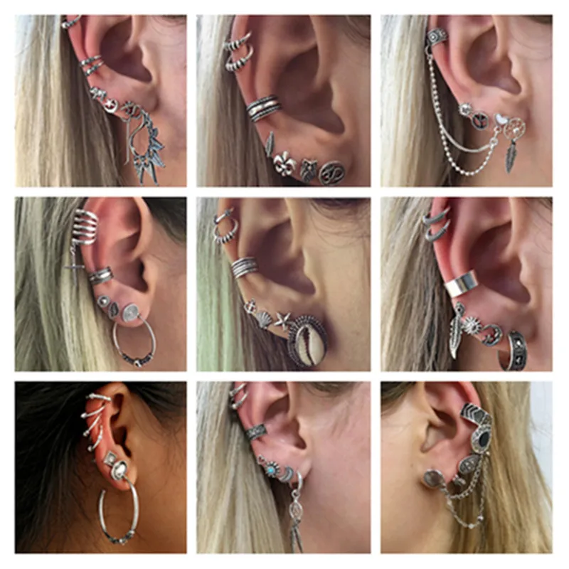 

Ahmed 17 Styles Bohemian Vintage Sun Moon Elephant Leaves Shell Earrings for Women Fashion Beach Earring set Bijoux Jewelry