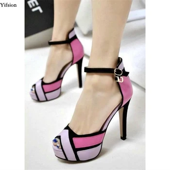 

Olomm New Women Platform Sandals Sexy Thin High Heels Sandals Nice Peep Toe Purple Party Prom Shoes Women US Plus Size 5-15
