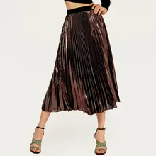 Женский элегантный уличный стиль сплошной цвет Высокая талия маятник яркая плиссированная длинная юбка