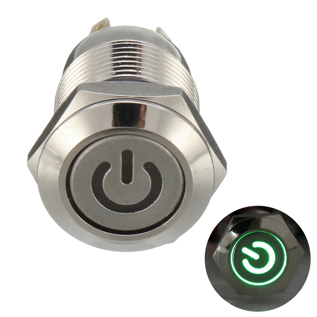 12 мм 4 шпильки металлический светодиодный кнопочный переключатель включения/выключения мгновенная плоская головка 12 в пусковой переключатель водонепроницаемый - Цвет: Армейский зеленый