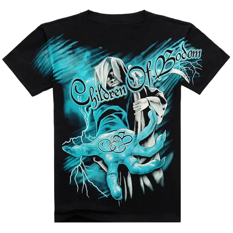 New Summer Rock Cotton Chain Short Sleeve Skull Skeleton Print devil T Shirt Men T-shirts T-shirt Black Shirts Quality A7124 | Мужская