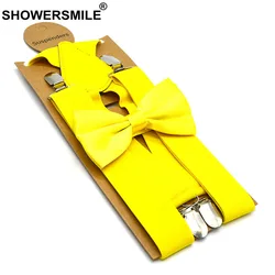 SHOWERSMILE Suspenders Bow Mens Braces for Trousers Solid Yellow Green 4 Clips Wide Shirt Braces Wedding Suspenders with Bow Tie SHOWERSMILE Suspenders Bow Mens Braces for Trousers Solid Yellow Green 4 Clips Wide Shirt Braces Wedding Suspenders with Bow Tie
