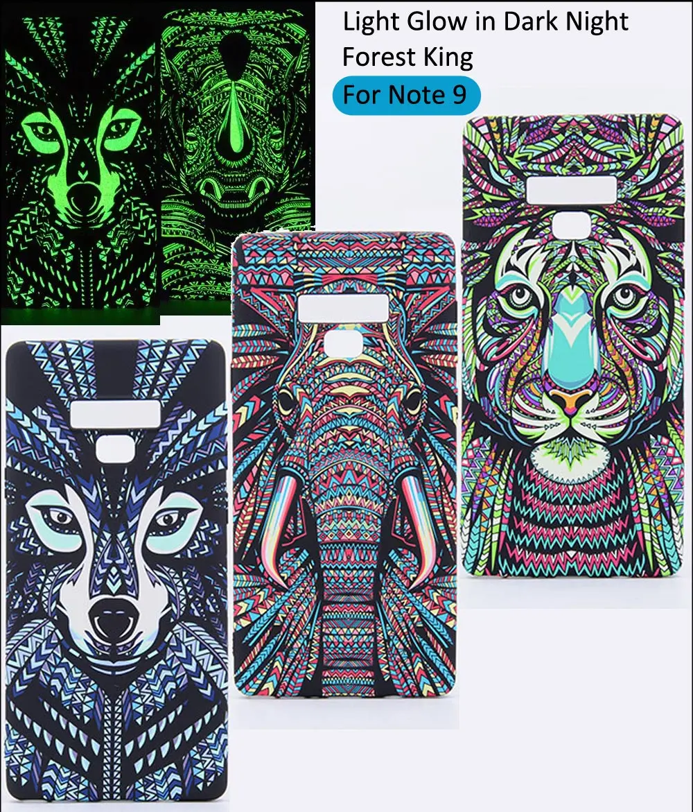 

Light Glow in Dark Night Luminous Case For Samsung Galaxy Note 9 Tiger Elephant Lion Wolf Protector Cover Shell