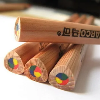 

Triangle four color core wood pole pencil rainbow pencil crayon de couleur