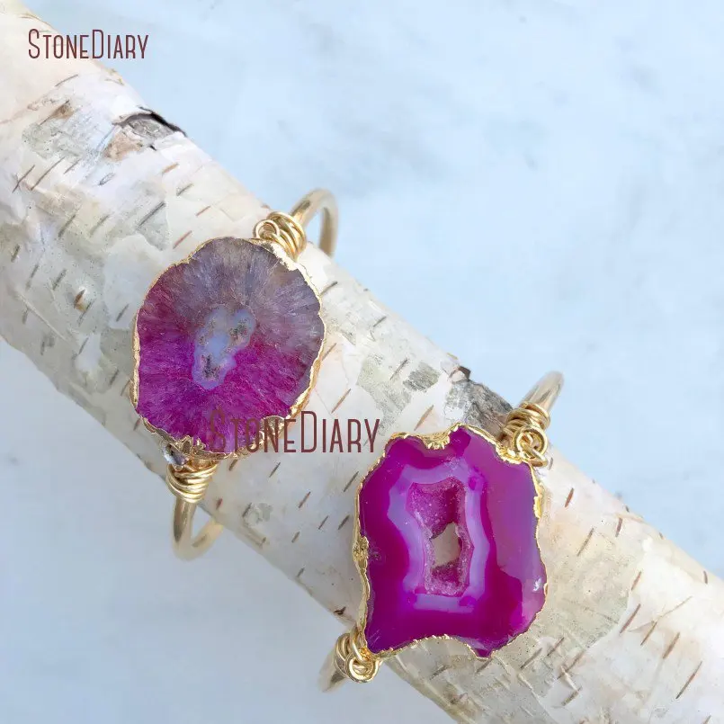 Модный богемный Браслет талисман с солнечной кварцевой подвеской Fishia Geode Agates